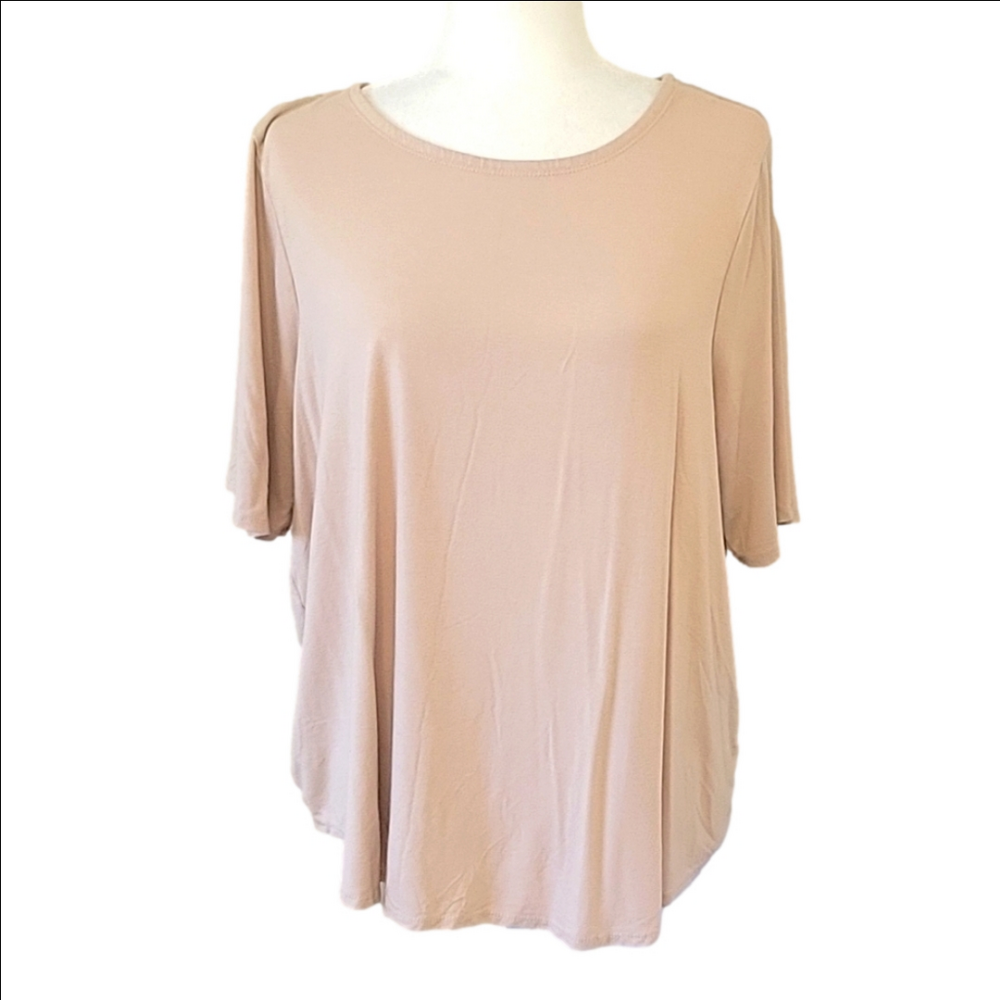 Tan stretchy longer short sleeve womens XL tunic tee longer length too! - Picture 2 of 6